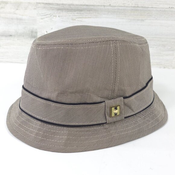 PETER GRIMM FEDORA HAT IN TAN COLOR MEN'S SIZE XXL HOUNDSTOOTH PATTERN *EUC*.... - Picture 1 of 16